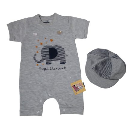 ست سرهمی و کلاه نوزادی پسرانه فسقلیمون طرح فیل کد 1155 رنگ طوسی