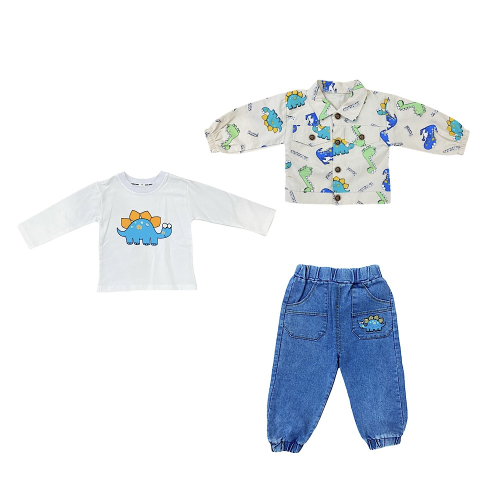 ست 3 تکه لباس پسرانه مدل دایناسور ست 3 تکه لباس پسرانه مدل دایناسور