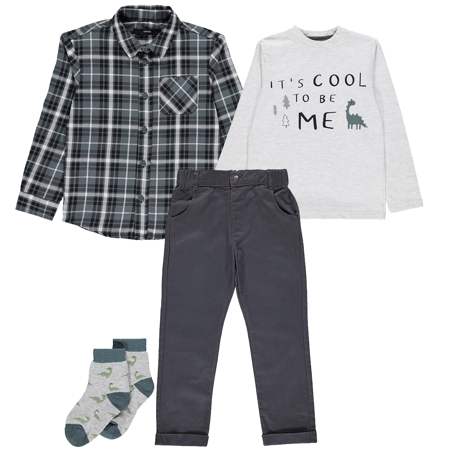 ست 4 تکه لباس پسرانه جورج مدل دایناسور کد GEM776937 رنگ طوسی ست 4 تکه لباس پسرانه جورج مدل دایناسور کد GEM776937 رنگ طوسی